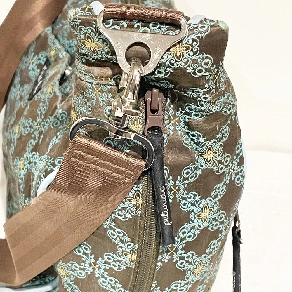 Petunia Pickle‎ Bottom Blue Brown Printed Touring Tote Diaper Bag